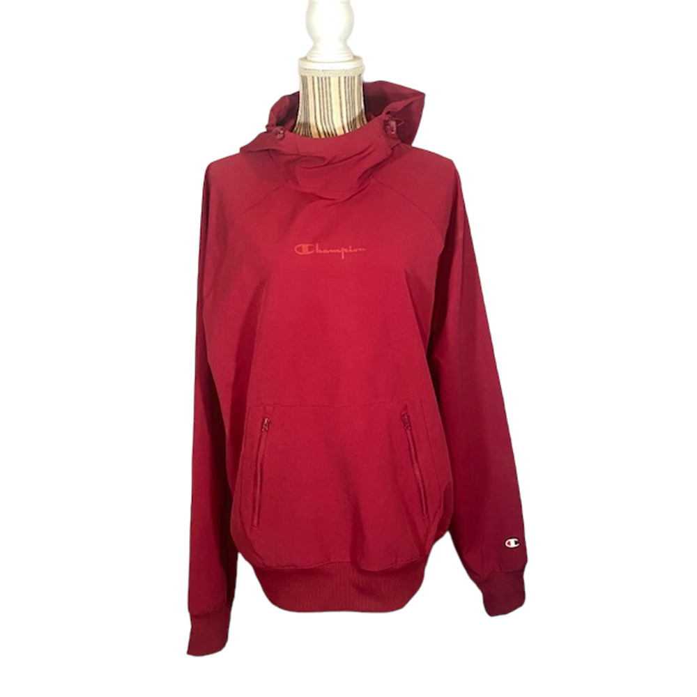 Champion Red Long Sleeve Hooded Casual Pullover Sweatshirt Women Sz M